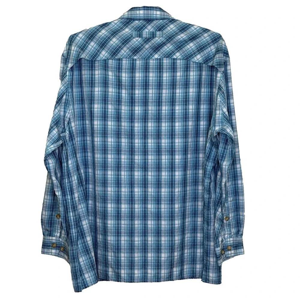 Duluth No FLyzone Fishing Shirt Mens Size 2XL Tall Blue Plaid Vented Long Sleeve